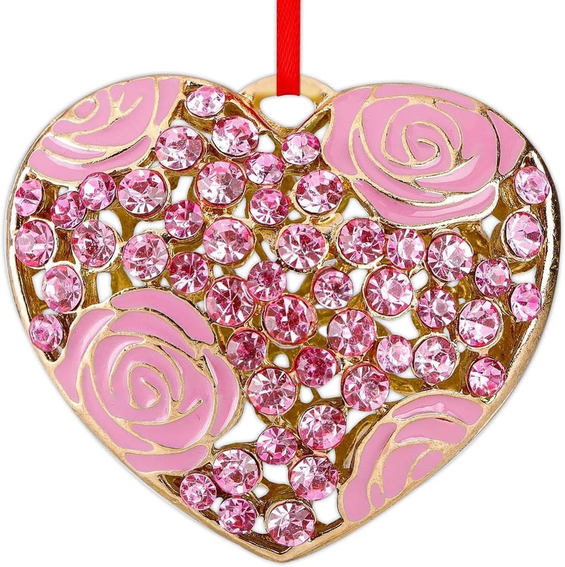 GROWTHMAGIC Store Pink Heart Christmas Ornaments - Metal Heart Ornaments for Christmas Tree with Rhinestones Xmas Decor Gift for Women Girls - Image 1